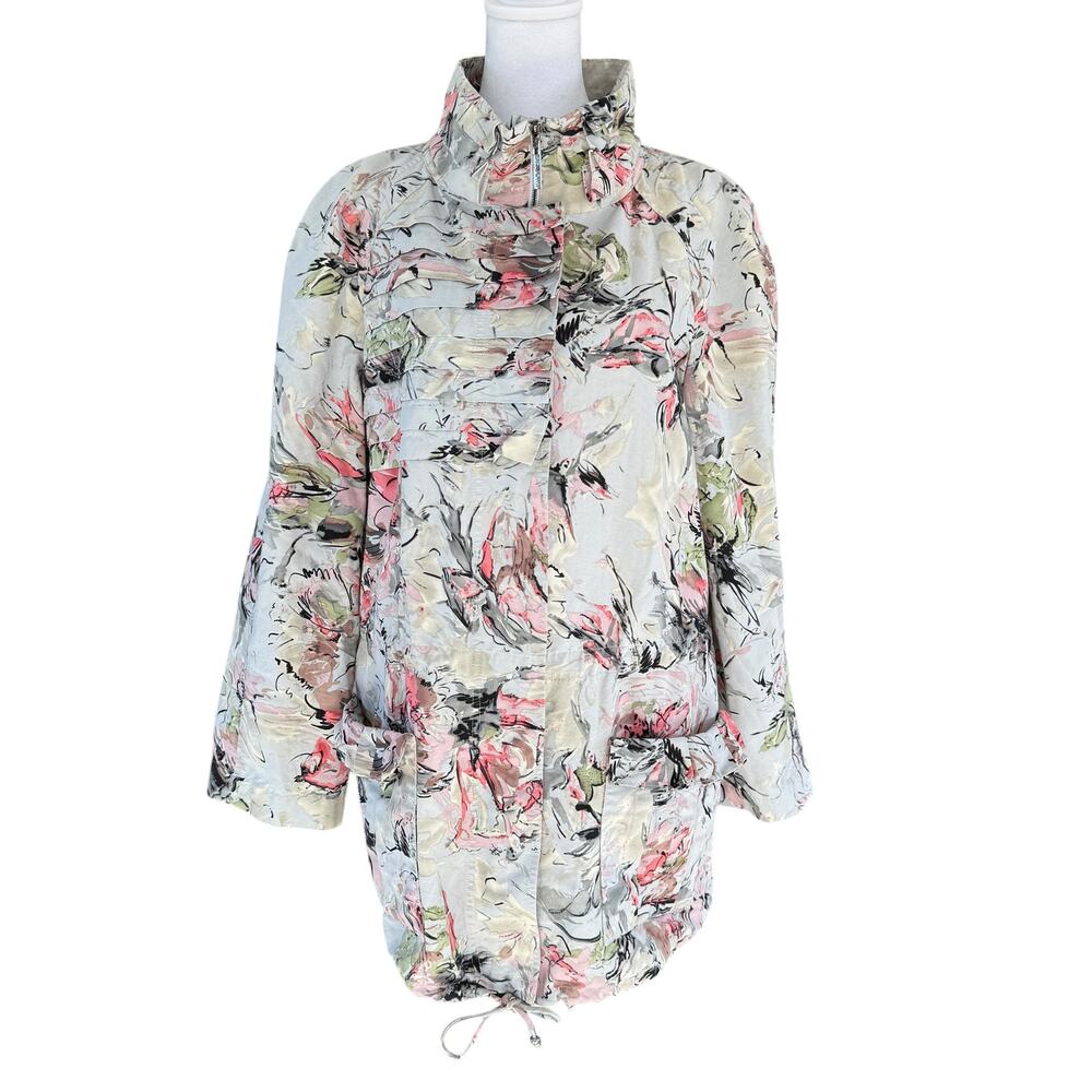 St John SoCa Jacket Silk Blend Floral Shacket Womens L Abstract Coastal - Picture 1 of 14